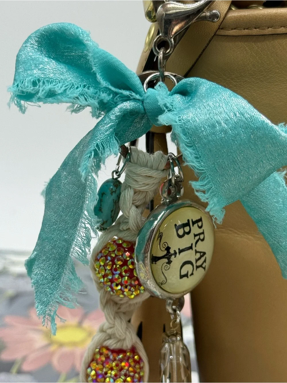 👑Adorned Crown Jewelry purse bag charm keychain pray big Jesus macrame bow